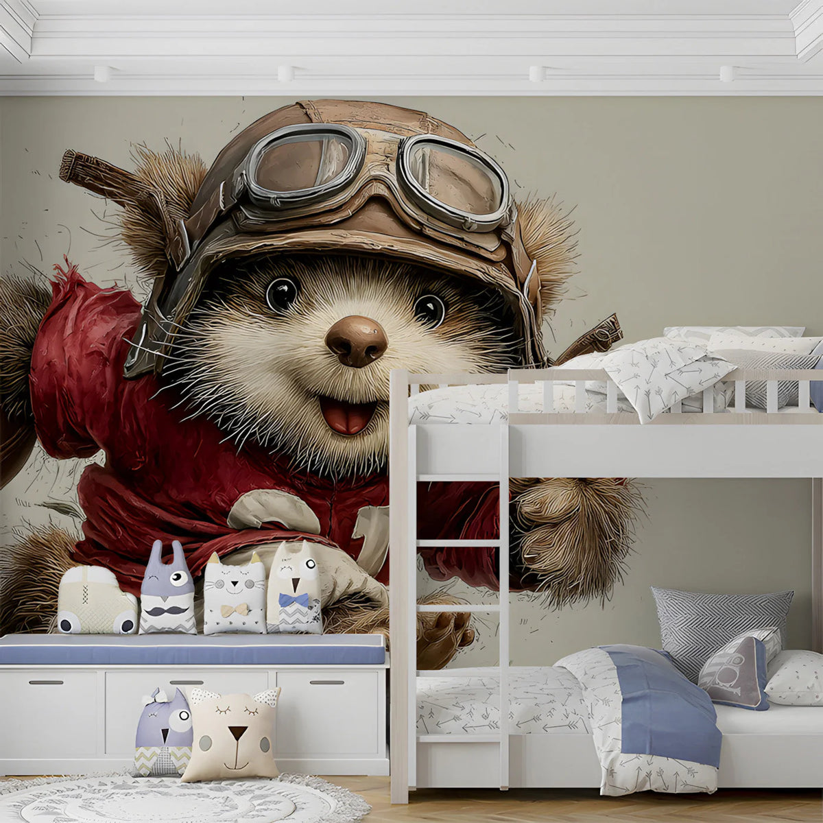 Aviator Bear Football Player Mural Wallpaper — Whimsical Kids Wall Art Mural Wallpaper - room preview 02