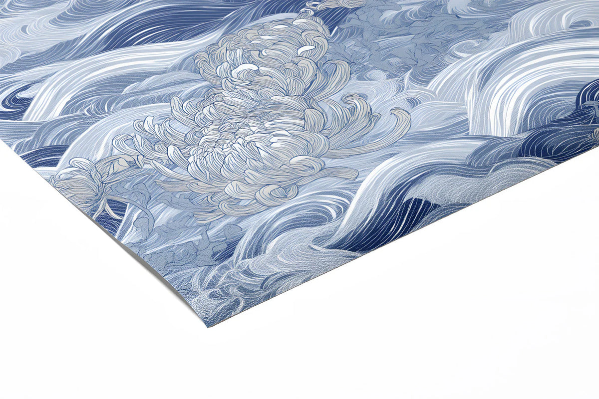 Chrysanthemum Wave Mural Wallpaper in Indigo Blue Mural Wallpaper - room preview 02
