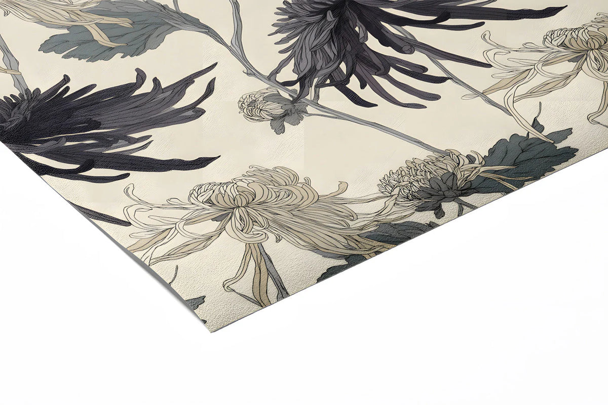 Vintage Botanical Chrysanthemum Mural Wallpaper in Muted Tones Mural Wallpaper - room preview 02