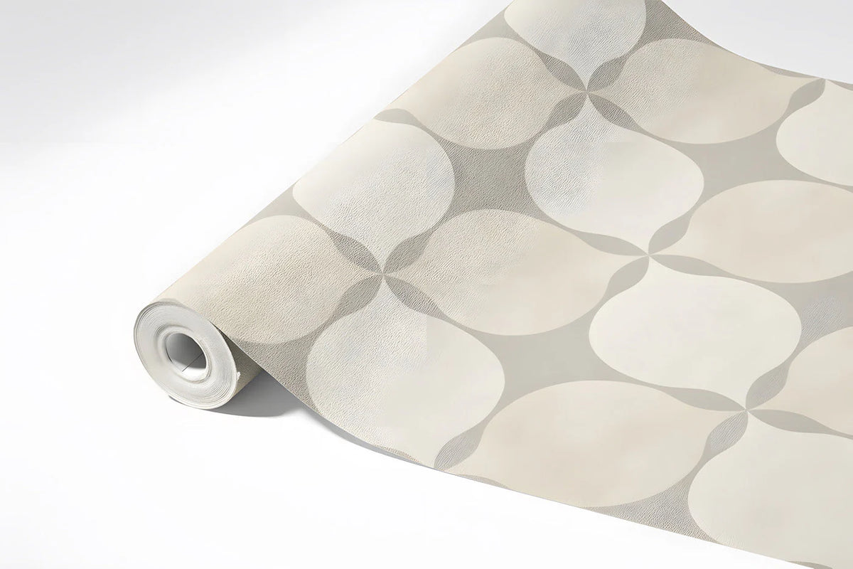 Minimalist Petal Geo Mural Wallpaper in Soft Beige and Cream Mural Wallpaper - room preview 02