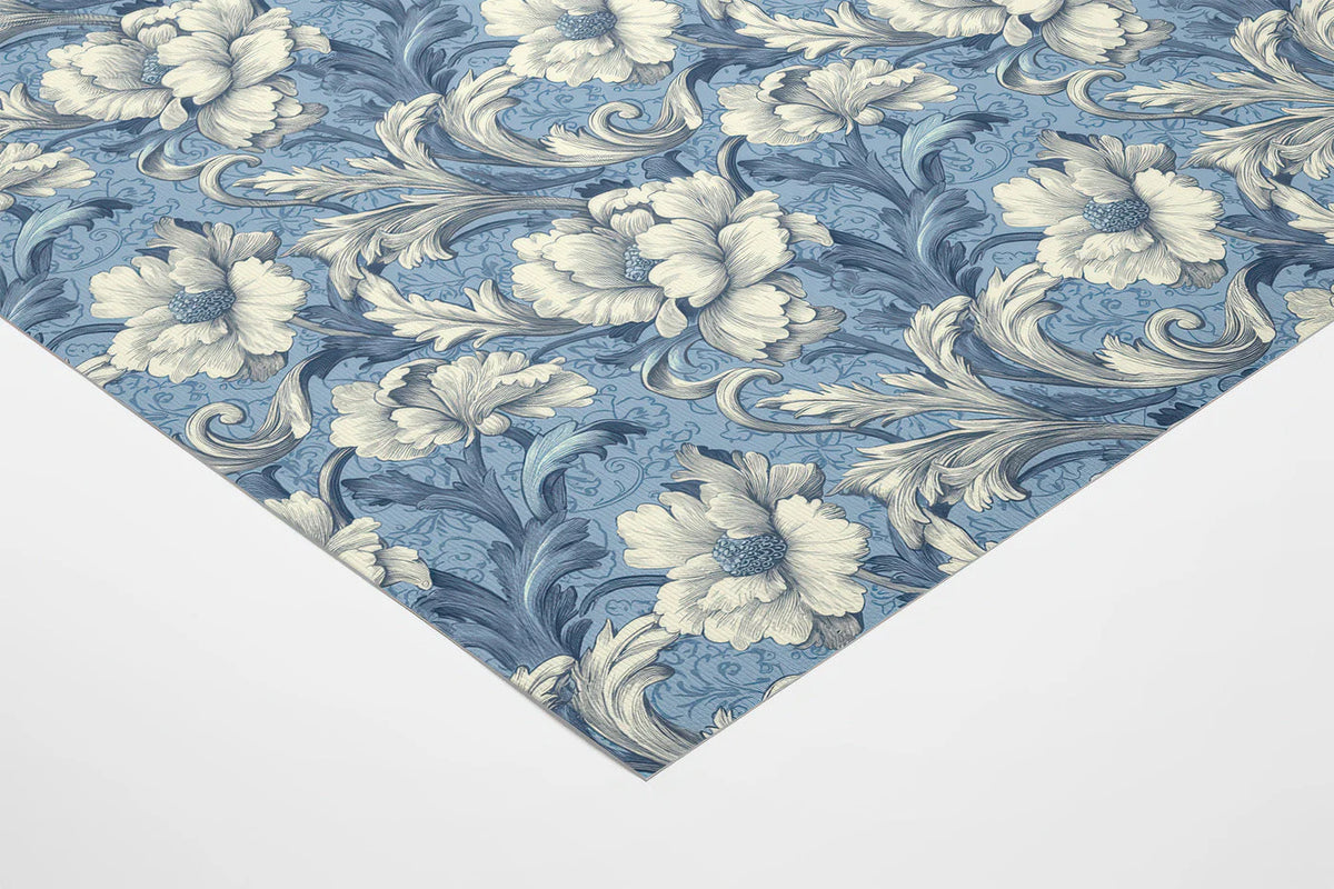 Vintage Floral Damask Mural Wallpaper in Blue and Cream Mural Wallpaper - room preview 02