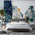 Urban Landscape Mural Wallpaper — Painterly City Scene Mural Wallpaper - room preview 02