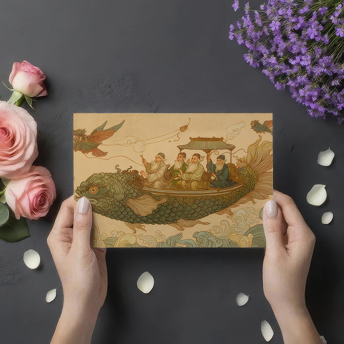 Ancient Folklore Voyage Mural Wallpaper — Whimsical Artistic Scene Mural Wallpaper - room preview 02