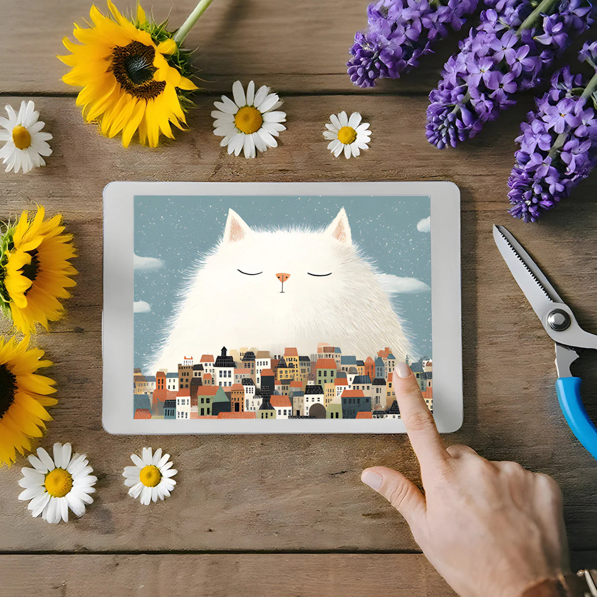 Giant Fluffy Cat Over City Mural Wallpaper — Whimsical Decor Mural Wallpaper - room preview 02