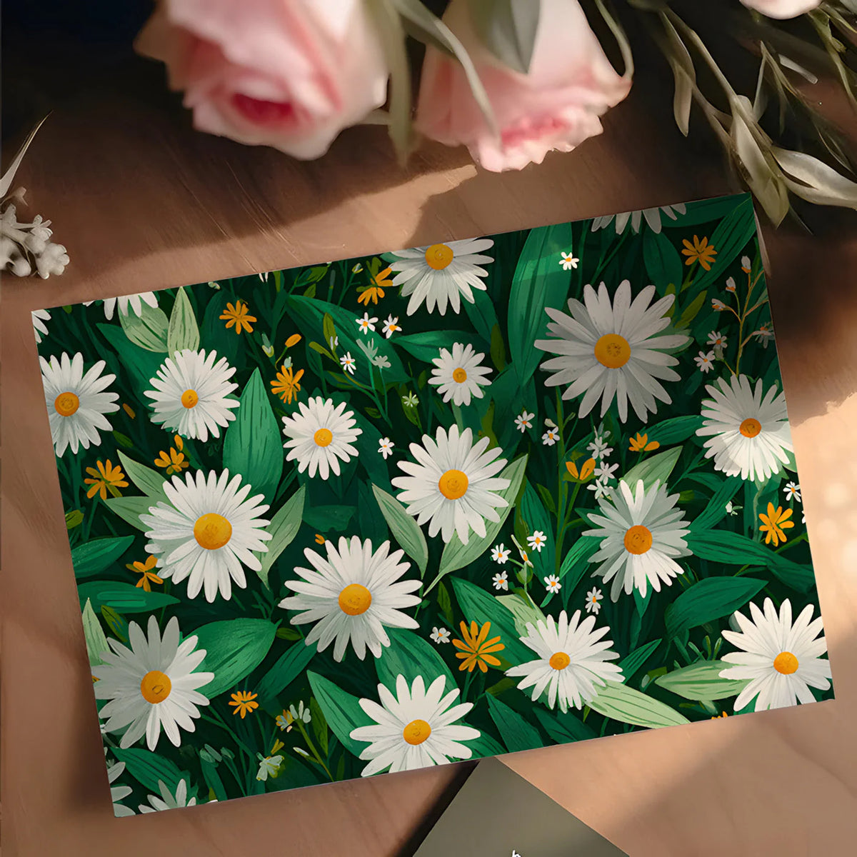 Field of Wild Daisies Mural Wallpaper — Botanical Floral Design Mural Wallpaper - room preview 02