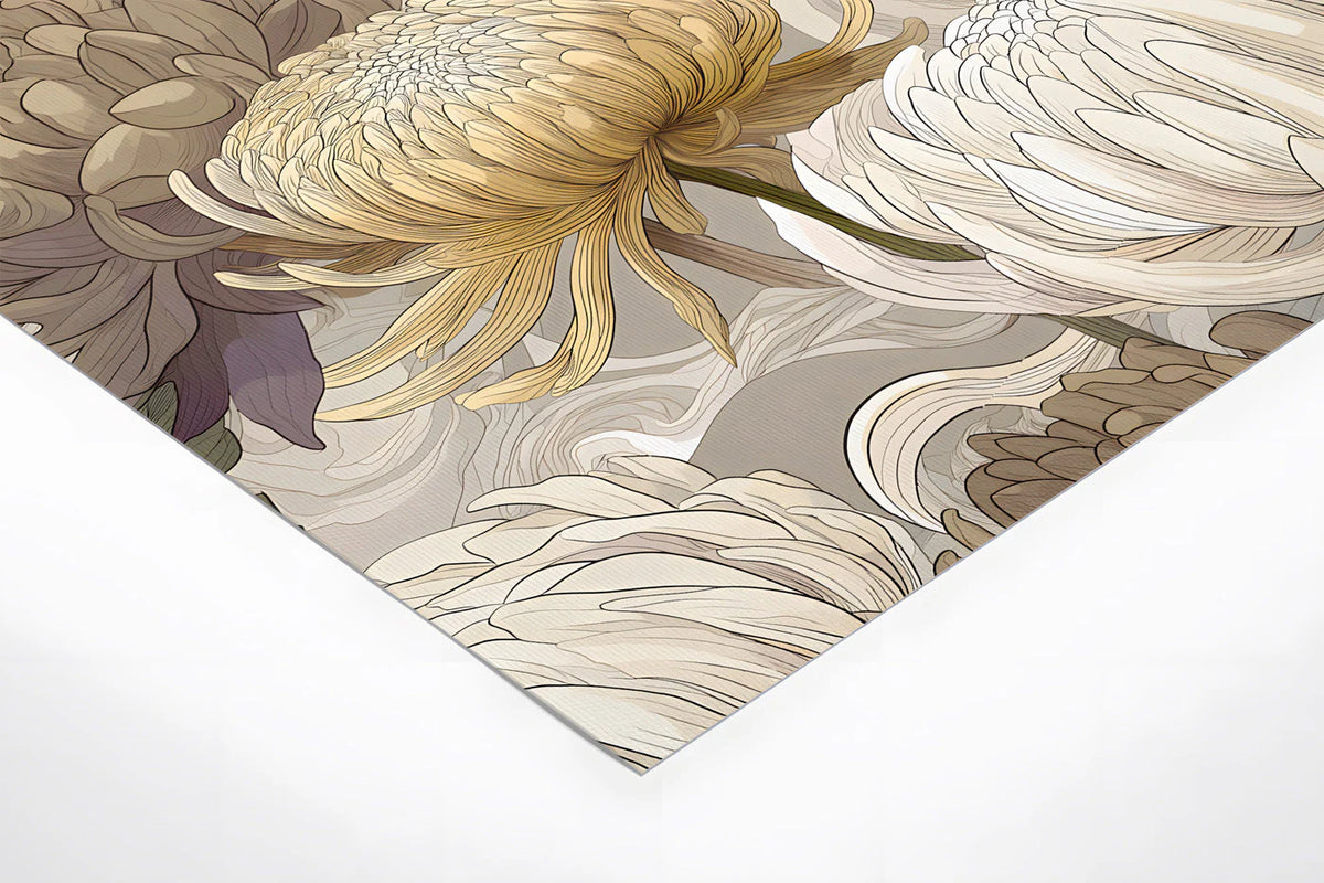 Chrysanthemum Bloom Mural Wallpaper — Earthy Floral Design Mural Wallpaper - room preview 02