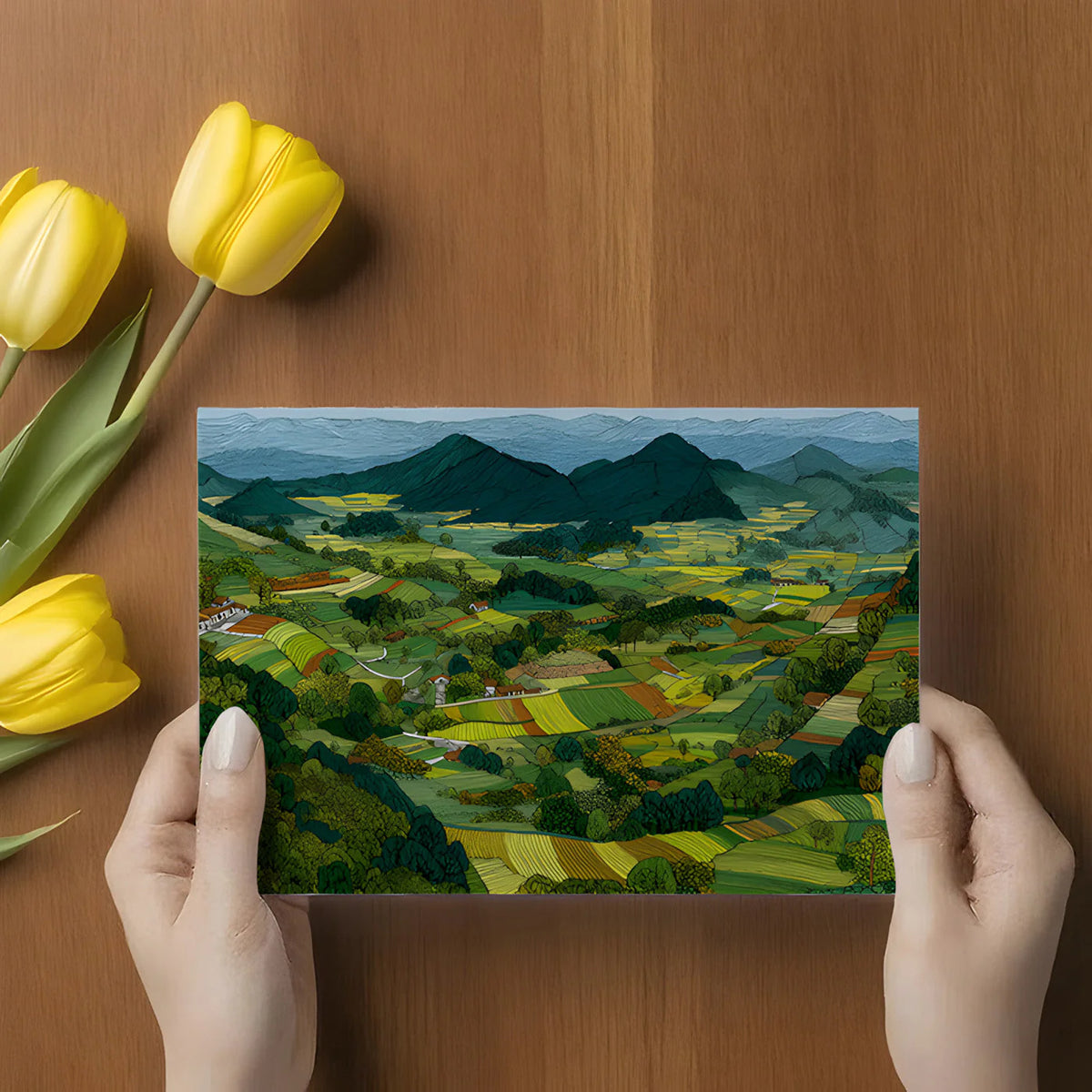 Rolling Hills Landscape Mural Wallpaper — Sketch Style Art Mural Wallpaper - room preview 02