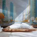 Modern Cityscape Mural Wallpaper with Textured Abstract Lines Mural Wallpaper - room preview 02