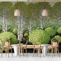 Stylized Birch Forest Mural Wallpaper in Chartreuse and Charcoal Mural Wallpaper - room preview 02
