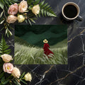 Woman in Red Field Mural Wallpaper — Moody Impressionistic Landscape Mural Wallpaper - room preview 02