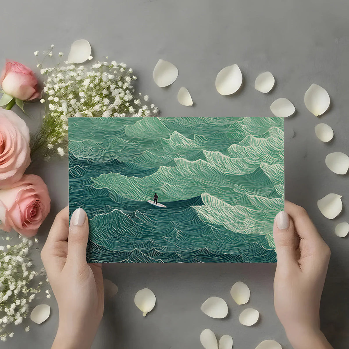 Ocean Swell Line Art Mural Wallpaper — Serene Coastal Scene Mural Wallpaper - room preview 02