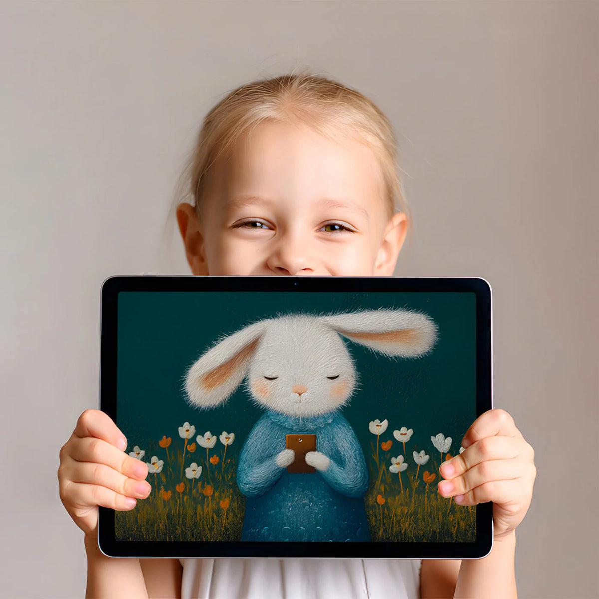 Whimsical Rabbit and Wildflowers Mural Wallpaper - room preview 02