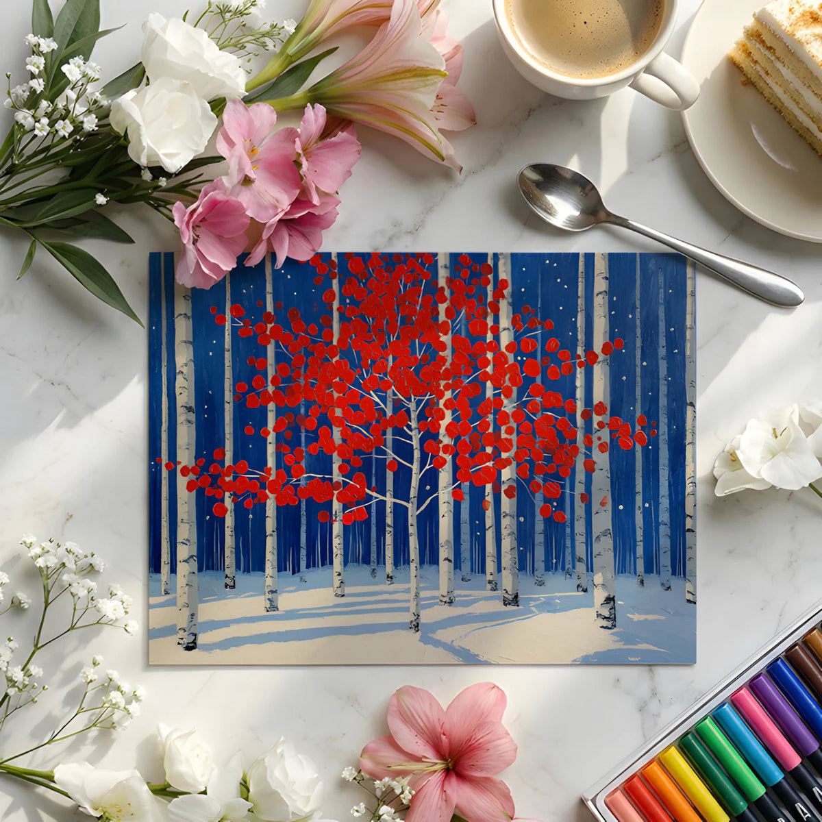 Crimson Aspen Winter Forest Mural Wallpaper - room preview 02