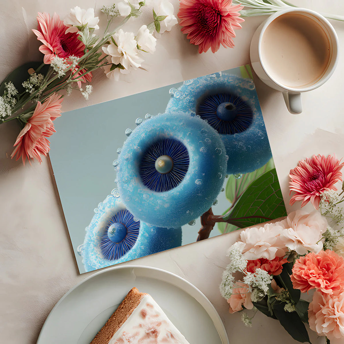 Macro Azure Bloom Mural Wallpaper — Contemporary Botanical Art Mural Wallpaper - room preview 02