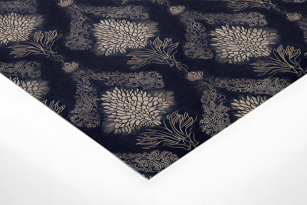 Damask Floral Silhouette Mural Wallpaper in Navy and Soft Beige Mural Wallpaper - room preview 02