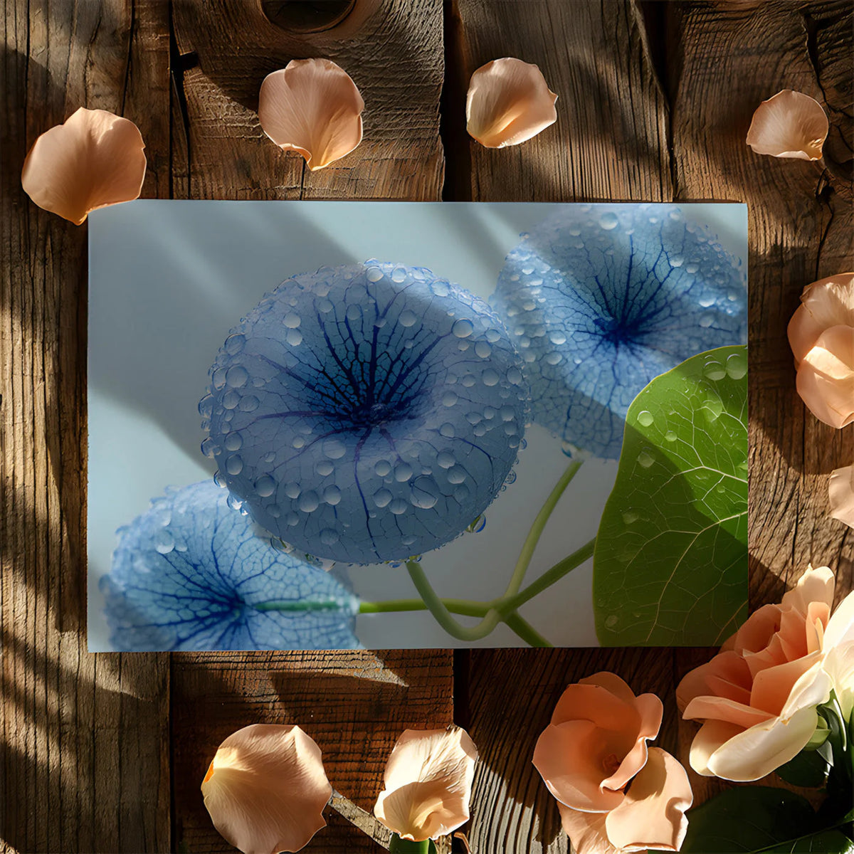 Dewy Blue Botanical Mural Wallpaper — Minimalist Nature Mural Wallpaper - room preview 02