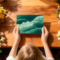 Surfer on Emerald Waves Mural Wallpaper — Stylized Sea Motif Mural Wallpaper - room preview 02