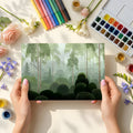Mist-Covered Birch Forest Mural Wallpaper in Sage Green Mural Wallpaper - room preview 02