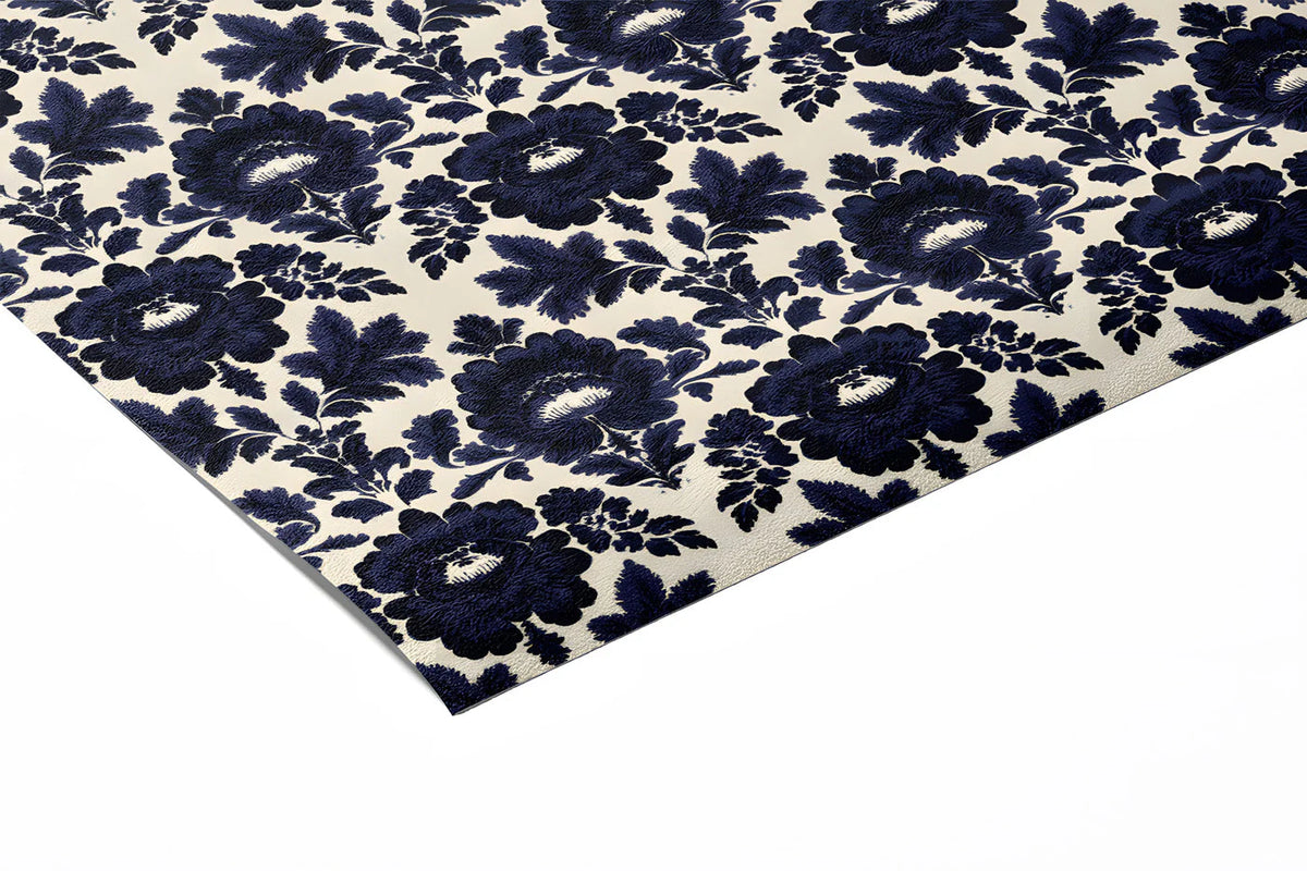 Midnight Navy Damask Floral Mural Wallpaper - room preview 02