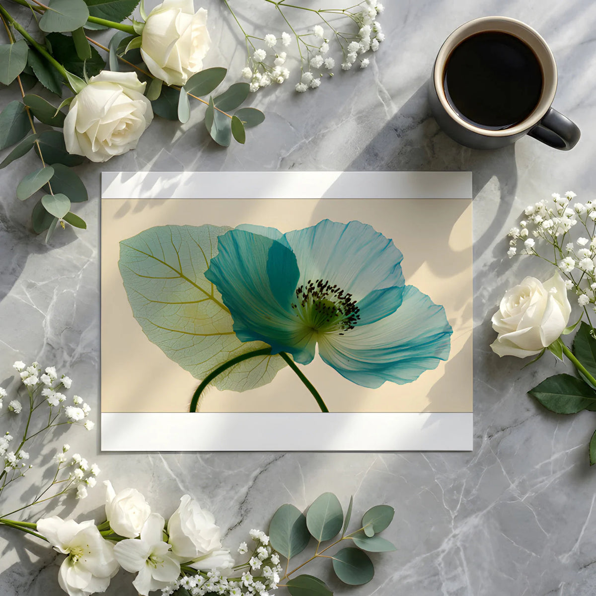 Ethereal Blue Poppy Botanical Mural Wallpaper - room preview 02