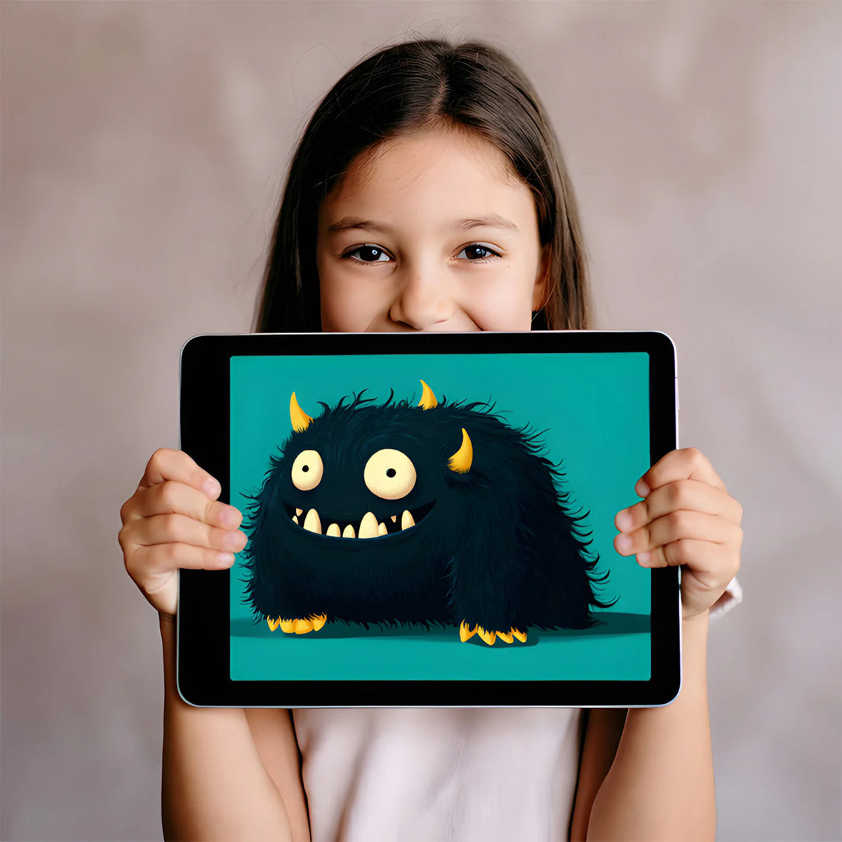 Friendly Monster Mural Wallpaper in Dark Charcoal and Teal Mural Wallpaper - room preview 02