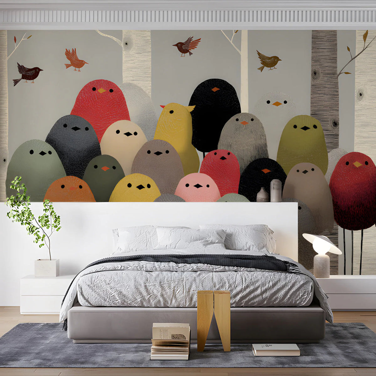 Gathering Birds Mural Wallpaper — Whimsical Forest Wall Decor Mural Wallpaper - room preview 02