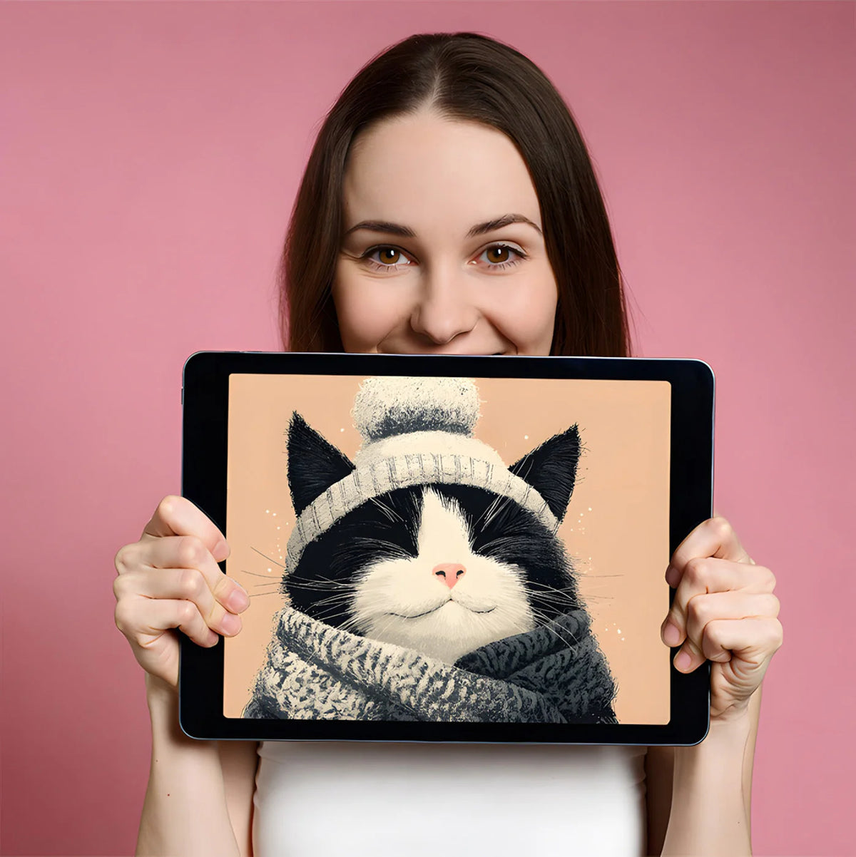 Cozy Winter Cat Mural Wallpaper — Whimsical Illustration Mural Wallpaper - room preview 02