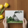 Minimalist Watercolor Mountain and Forest Mural Wallpaper - room preview 02