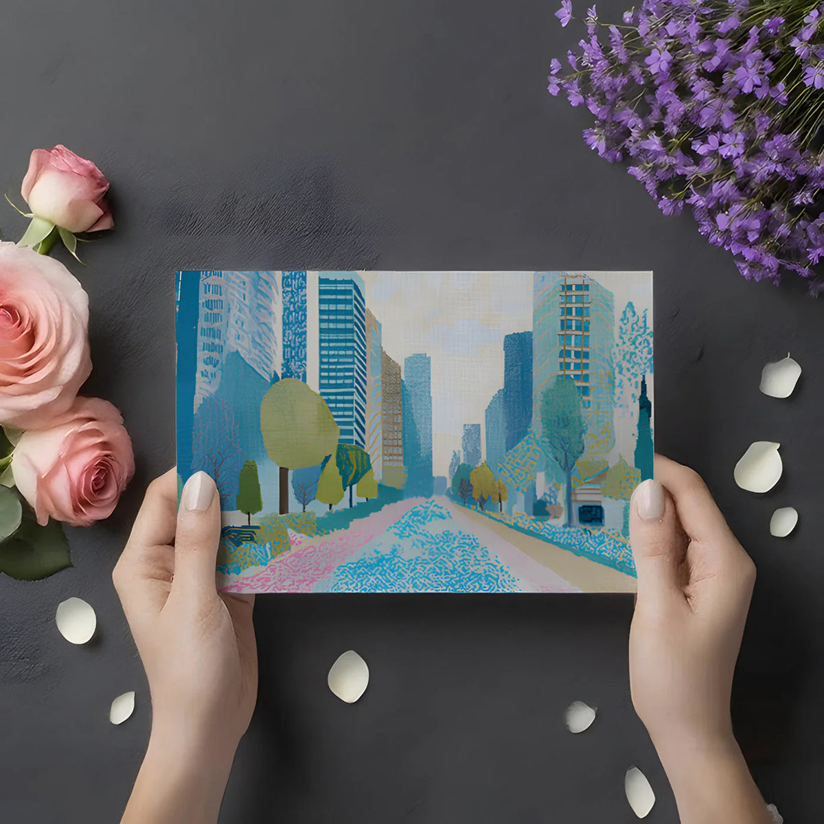 Metropolitan Skyline Mural Wallpaper — Modern Cityscape Design Mural Wallpaper - room preview 02