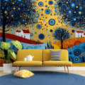 Starry Meadow Landscape Mural Wallpaper — Whimsical Artistic Scene Mural Wallpaper - room preview 02