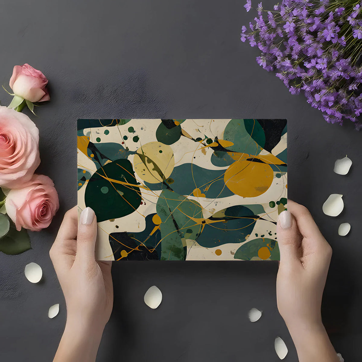 Mid-Century Abstract Mural Wallpaper with Ochre and Teal Accents Mural Wallpaper - room preview 02
