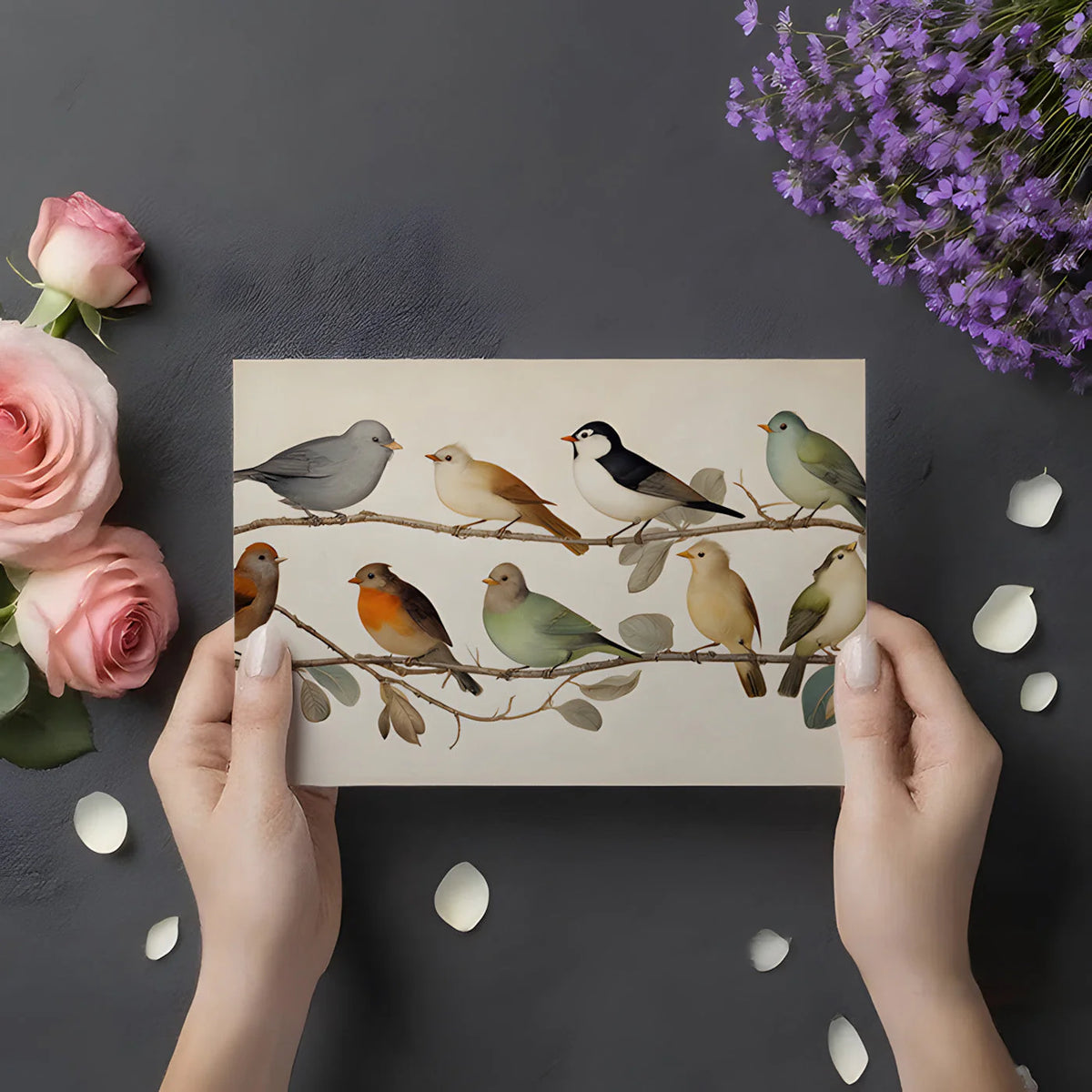 Vintage Songbird Botanical Mural Wallpaper — Naturalist Art Study Mural Wallpaper - room preview 02