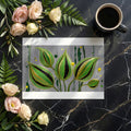 Abstract Botanical Mural Wallpaper in Emerald and Ochre Mural Wallpaper - room preview 02