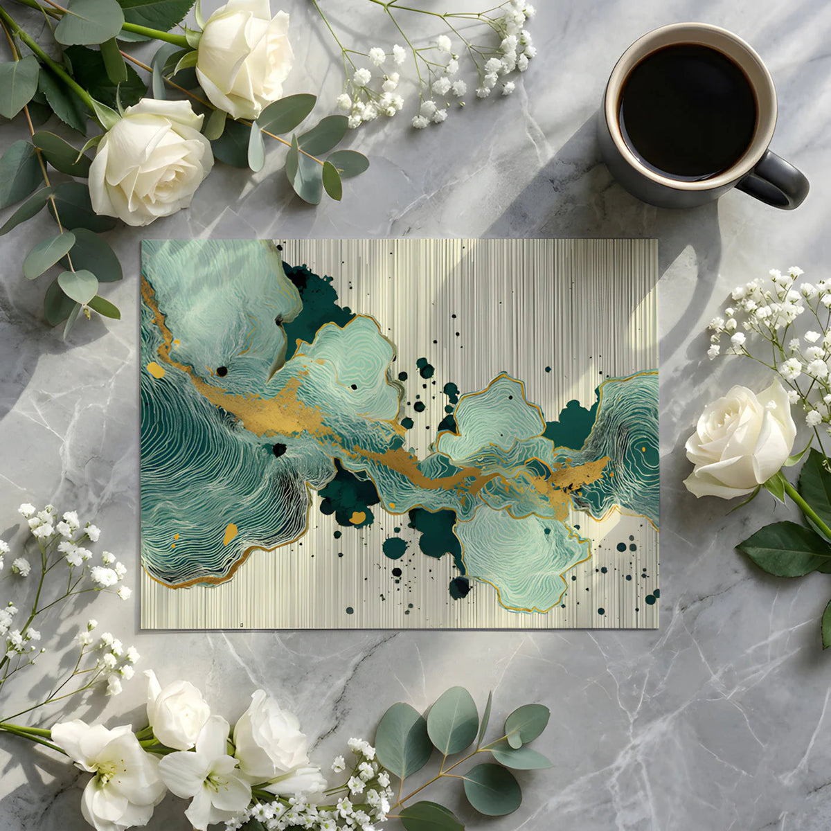 Abstract Topographic Mural Wallpaper with Gold Leaf Accents Mural Wallpaper - room preview 02