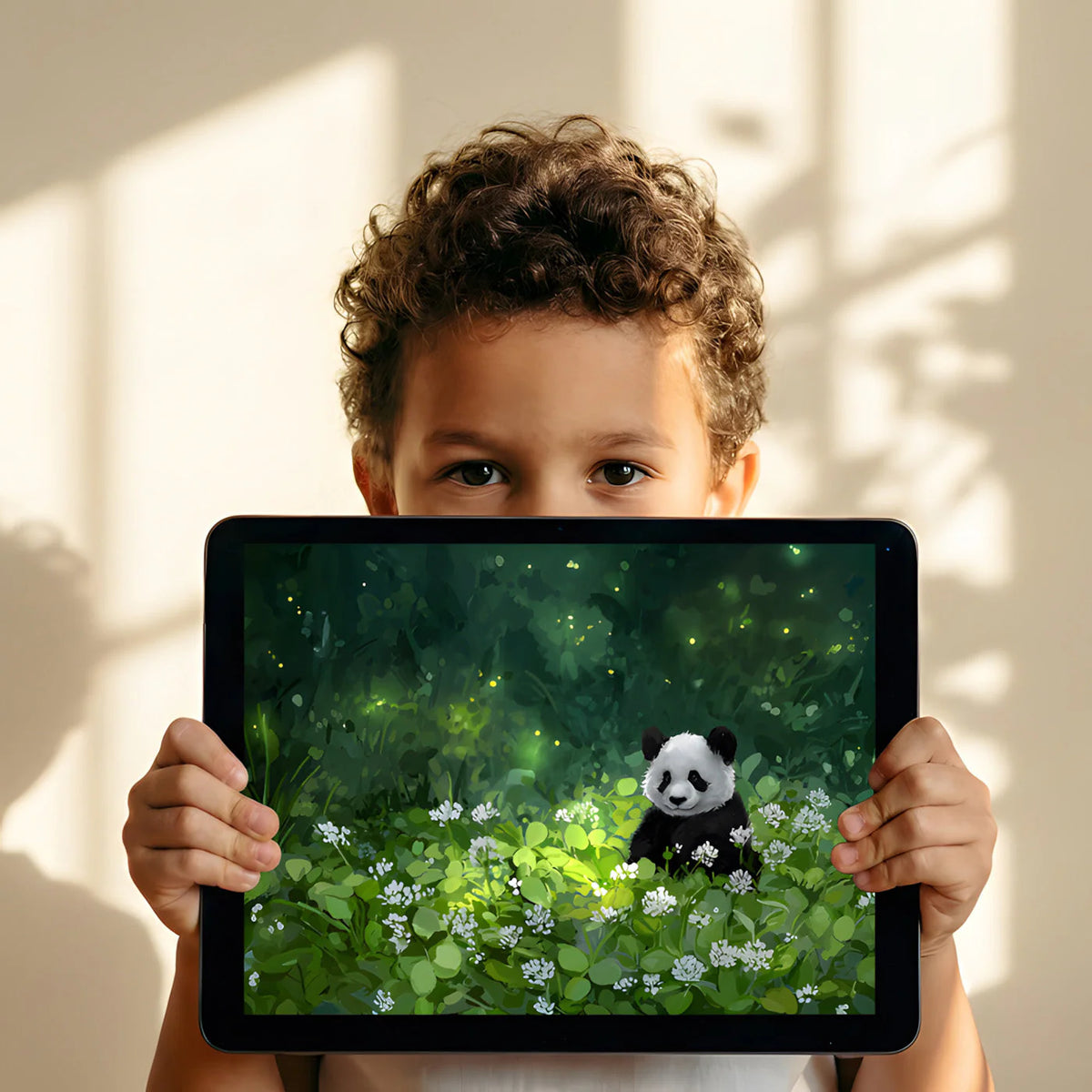 Panda in Enchanted Forest Mural Wallpaper with Firefly Glow Mural Wallpaper - room preview 02