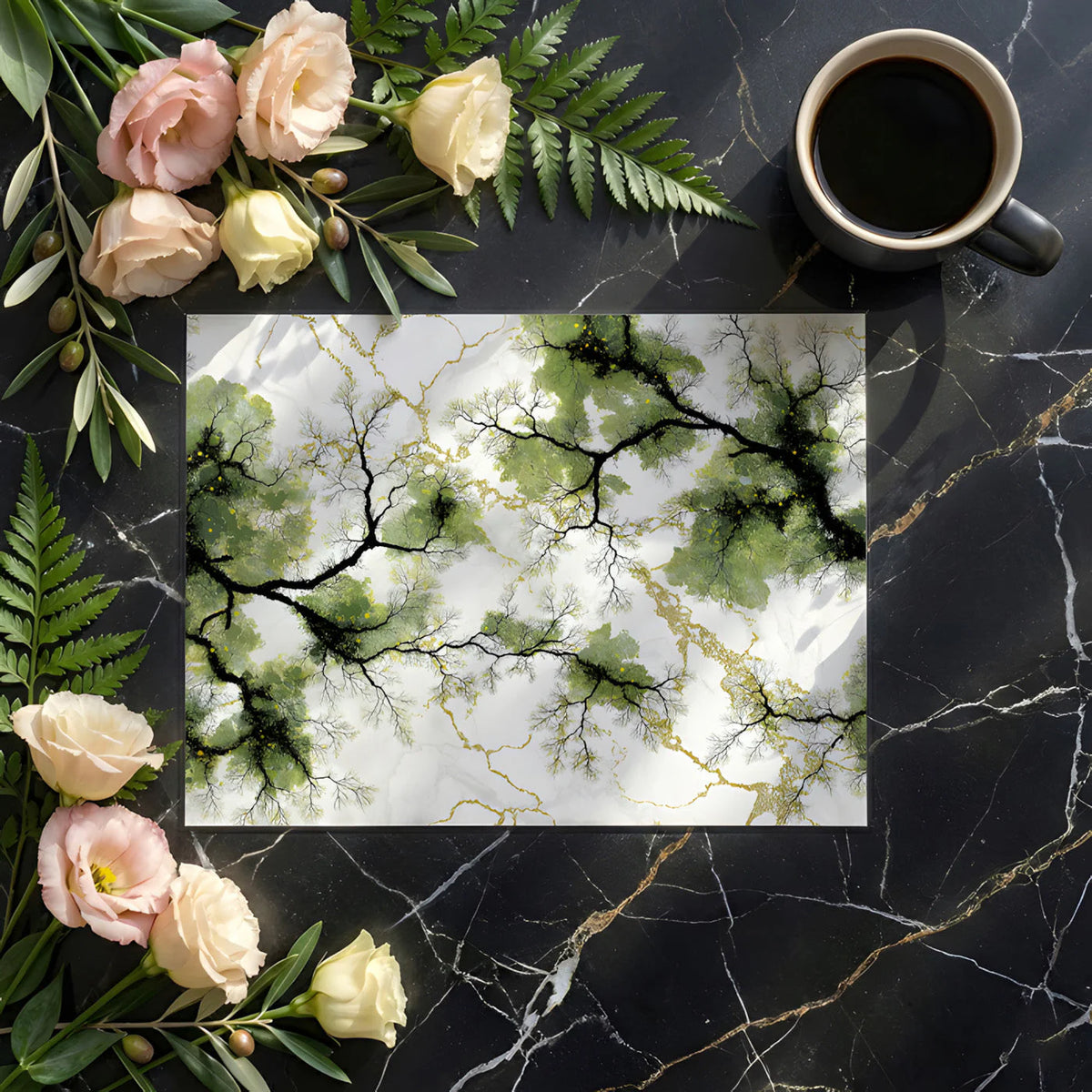 Gilded Forest Branch Mural Wallpaper — Artistic Nature Design Mural Wallpaper - room preview 02