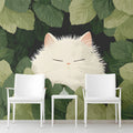 White Fluffy Cat in Deep Jungle Mural Wallpaper - room preview 02