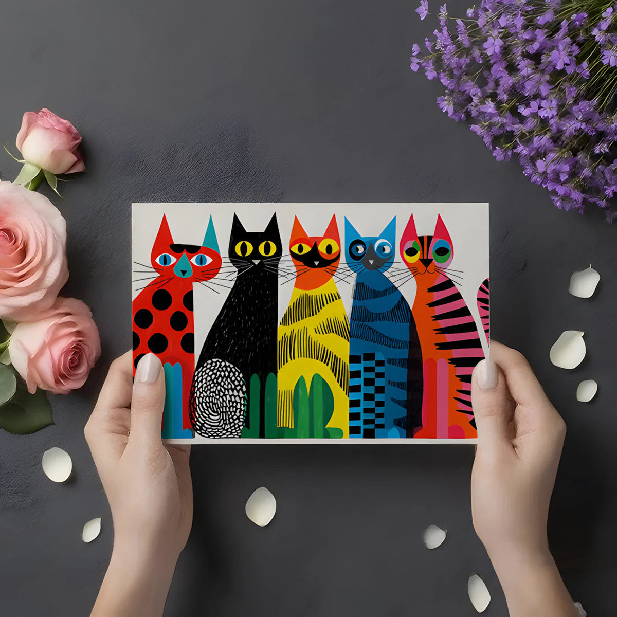 Mid-Century Cat Parade Mural Wallpaper —Whimsical Retro Art Mural Wallpaper - room preview 02