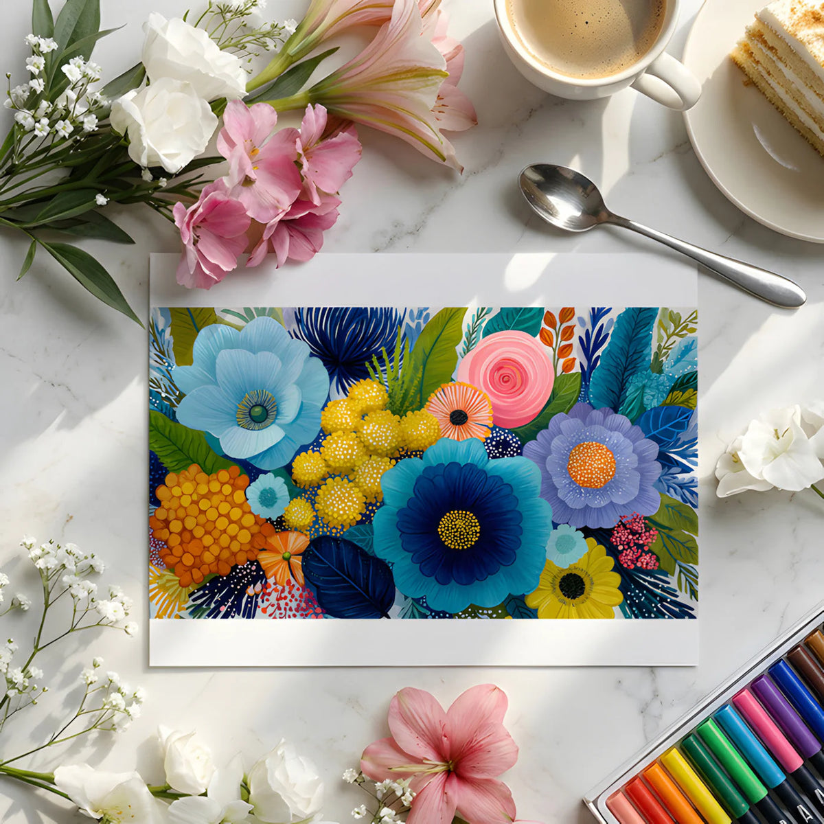 Vibrant Botanical Garden Mural Wallpaper in Saturated Florals Mural Wallpaper - room preview 02