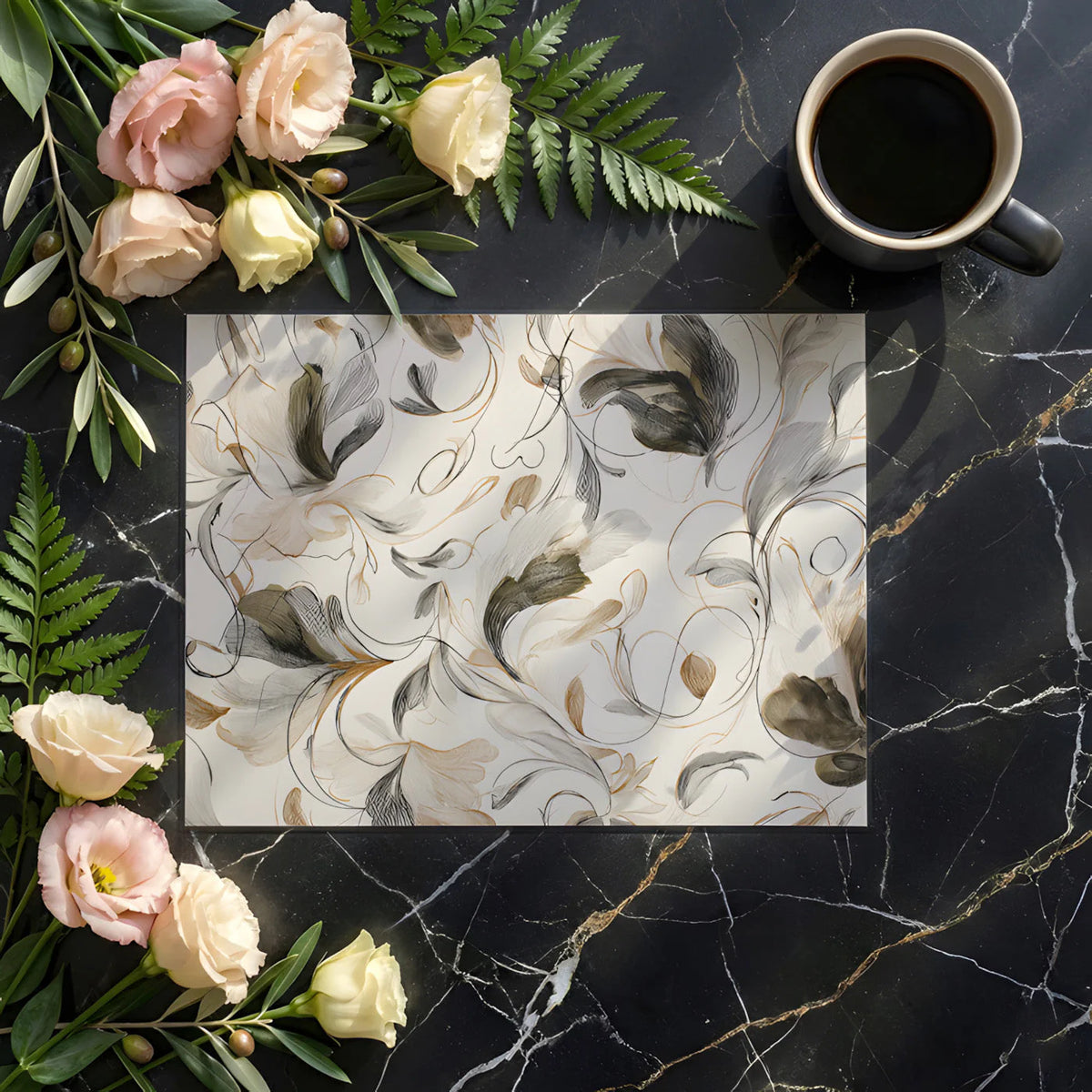 Abstract Botanical Line Art Mural Wallpaper — Organic Swirls Mural Wallpaper - room preview 02