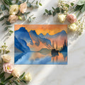 Sunset Mountain Lake Mural Wallpaper — Impressionistic Scenery Mural Wallpaper - room preview 02