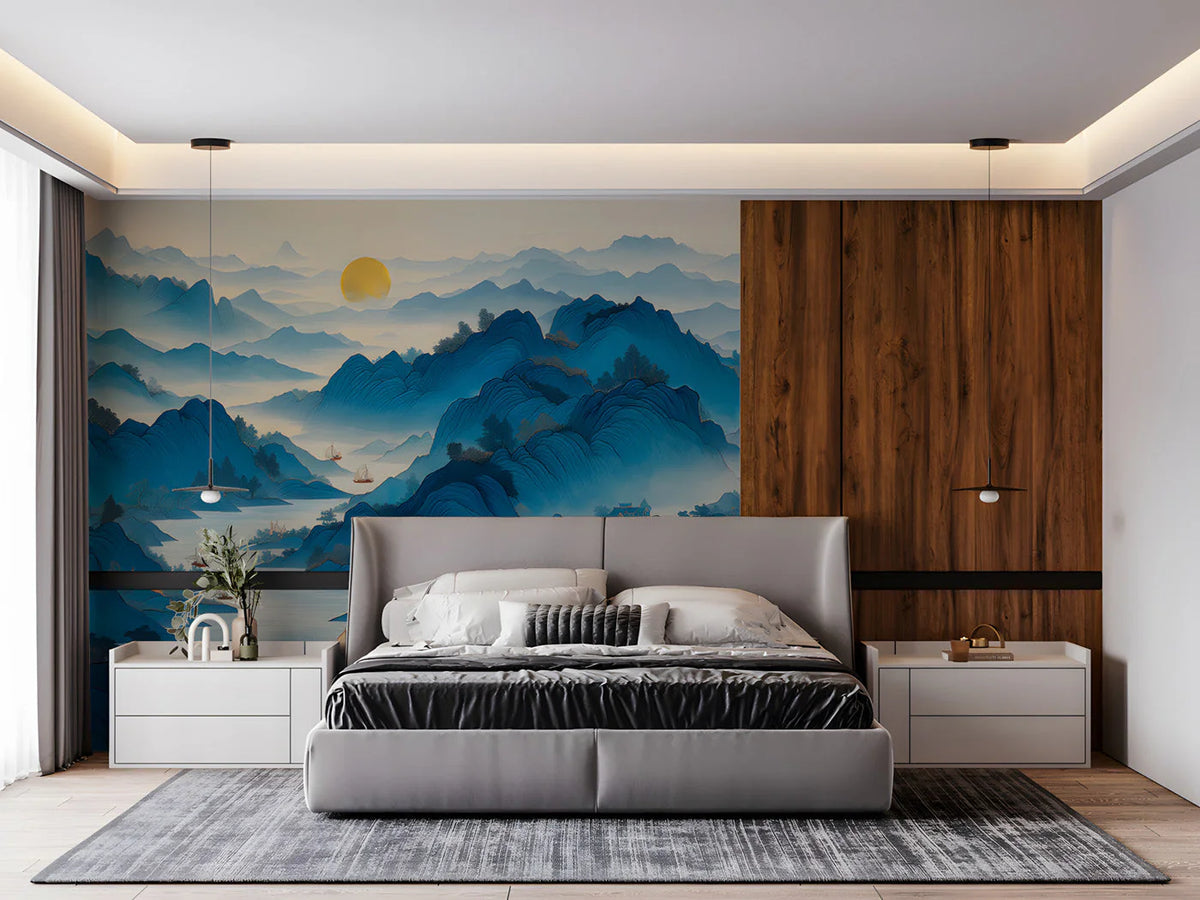 Mist-Covered Mountain Landscape Mural Wallpaper - room preview 02