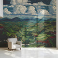 Terraced Valley Landscape Mural Wallpaper with Cloudy Sky Mural Wallpaper - room preview 02