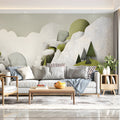 Abstract Mountain Landscape Mural Wallpaper in Sage and Olive Mural Wallpaper - room preview 02