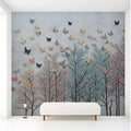 Butterfly Forest Mural Wallpaper — Whimsical Soft Pastel Nature Mural Wallpaper - room preview 02
