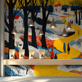 Winter Village Path Mural Wallpaper — Folk Art Landscape Mural Wallpaper - room preview 02