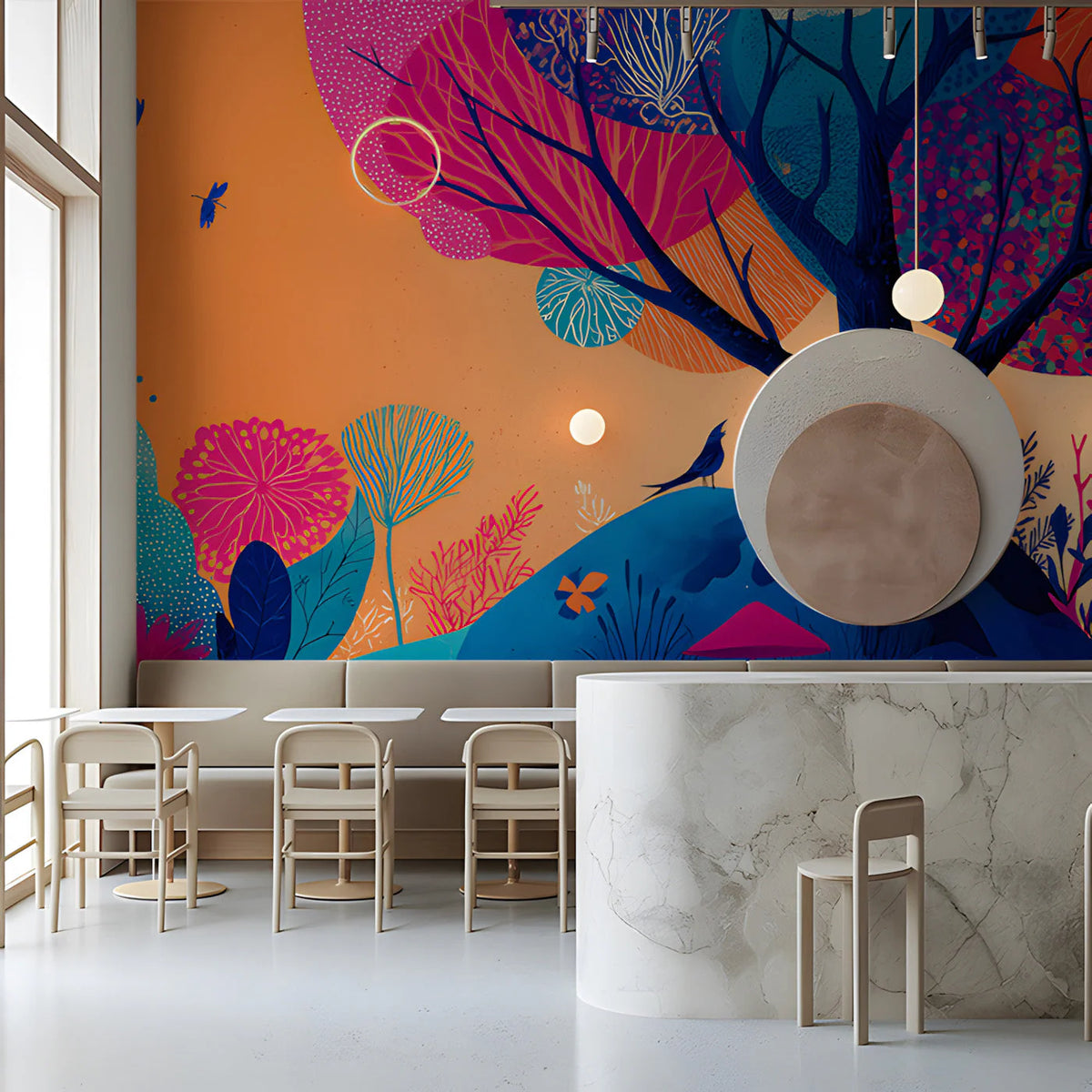 Vibrant Abstract Garden Mural Wallpaper in Sunset Hues Mural Wallpaper - room preview 02