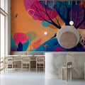 Vibrant Abstract Garden Mural Wallpaper in Sunset Hues Mural Wallpaper - room preview 02