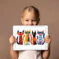 Playful Folk Art Cats Mural Wallpaper — Colorful Whimsical Design Mural Wallpaper - room preview 02
