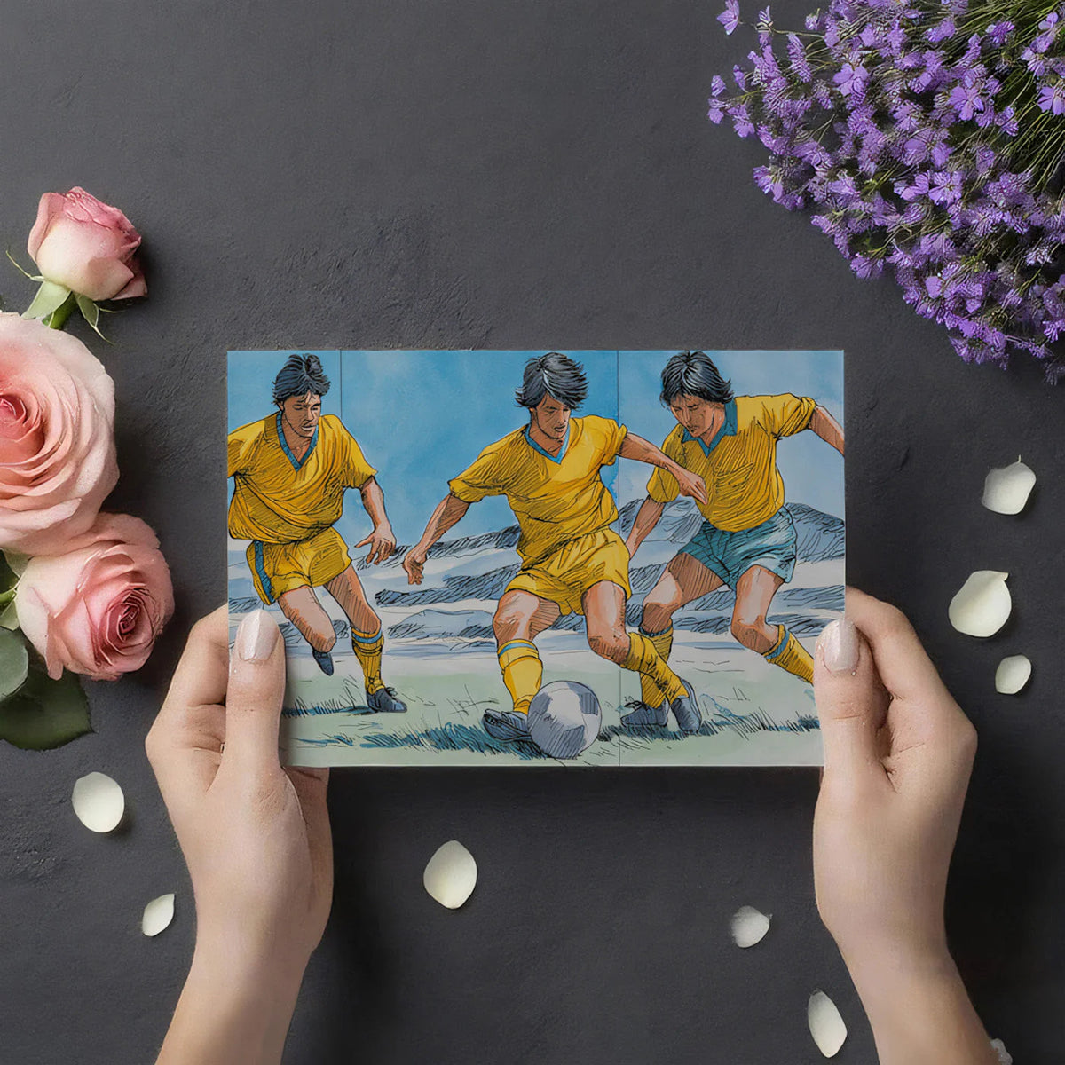 Soccer Match Action Mural Wallpaper — Athletic Sketch Style Mural Wallpaper - room preview 02